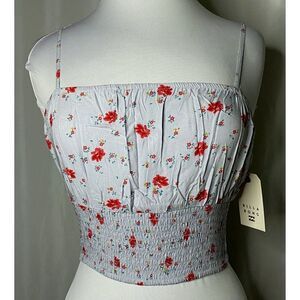 Billabong After Hours Blue Floral Smocked Waist Camisole Sz M 10 Stretch NEW